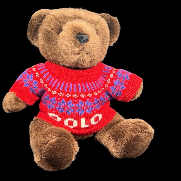 Vintage Y2K Polo Ralph Lauren 2000 14” Teddy Bear Plush Toy Nordic Knit Sweater - Picture 2 of 12
